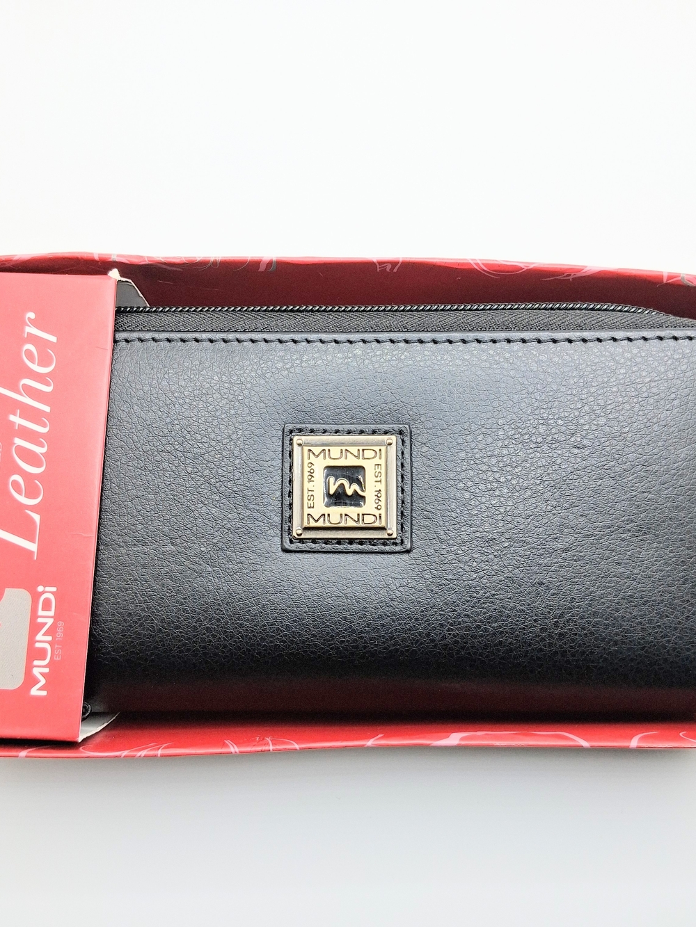 Mundi Black Leather Checkbook Double Zip Around Wallet NWT